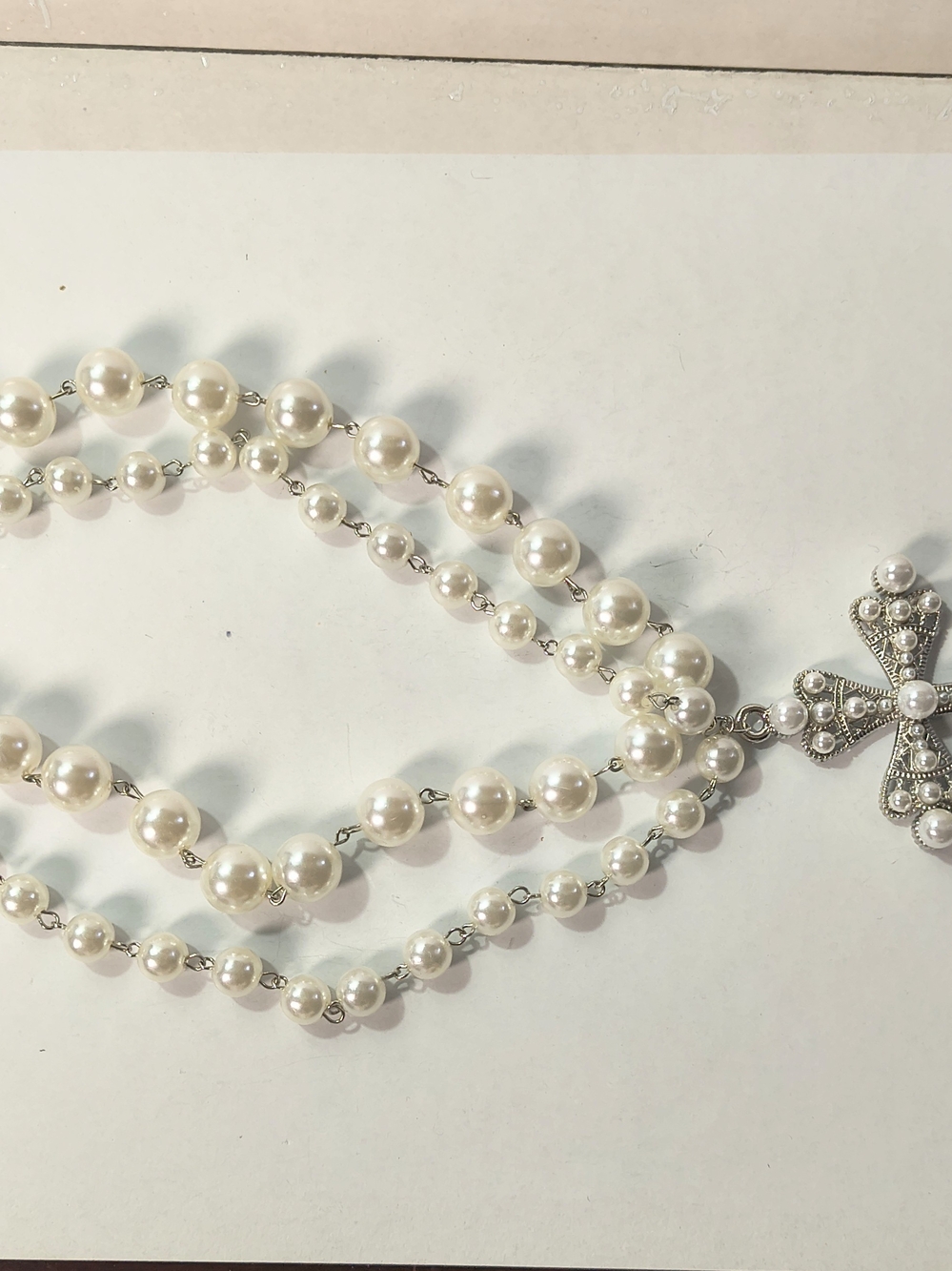 NWOT Two Gold and Pearl Beaded Cross Pendant Necklaces - Picture 4 of 8